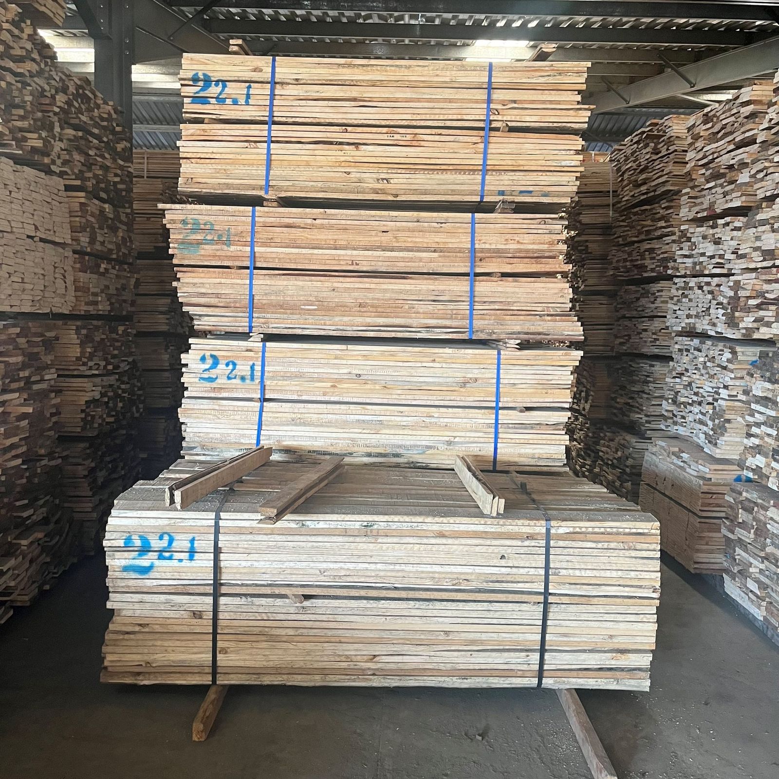 Stacks of sawn timber planks ready for dispatch